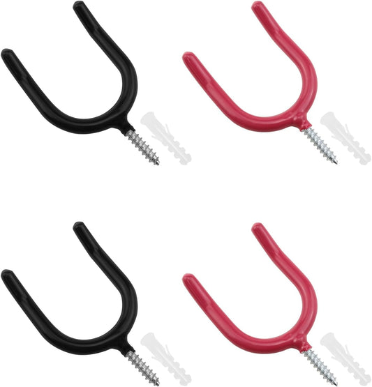 Two U-Shaped Shovel Hooks Each in Black and red, a Screw-in Heavy-Duty Tool Rack, Suitable for Hanging Garage, Garden and Courtyard Tools 4pcs