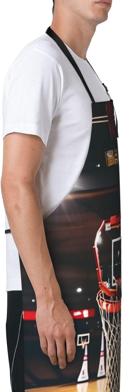 Basketball Print 28x33 In Adult Kitchen Apron with Pockets Versatile Chef Smock for Cooking Baking