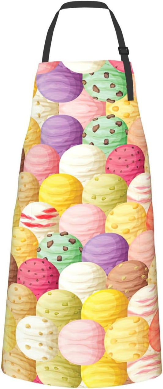 Ice Cream Print 28x33 In Adult Kitchen Apron with Pockets Versatile Chef Smock for Cooking Baking
