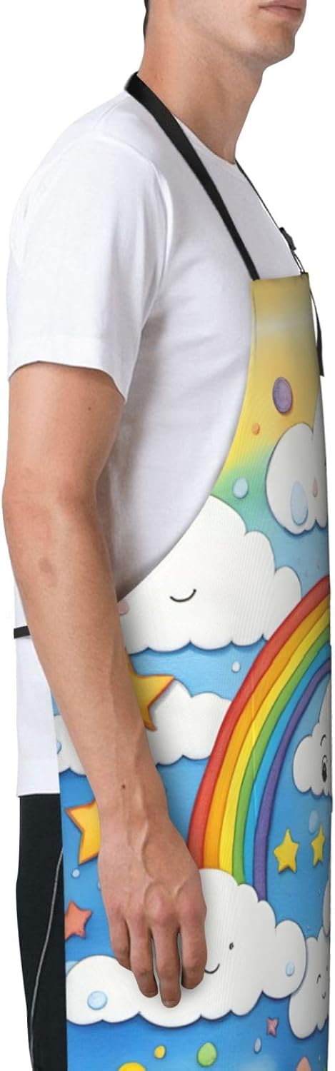 Rainbow Clouds Raindrop print Waterproof chef's apron with pocket apron for kitchen cooking baking barbecue and gardening