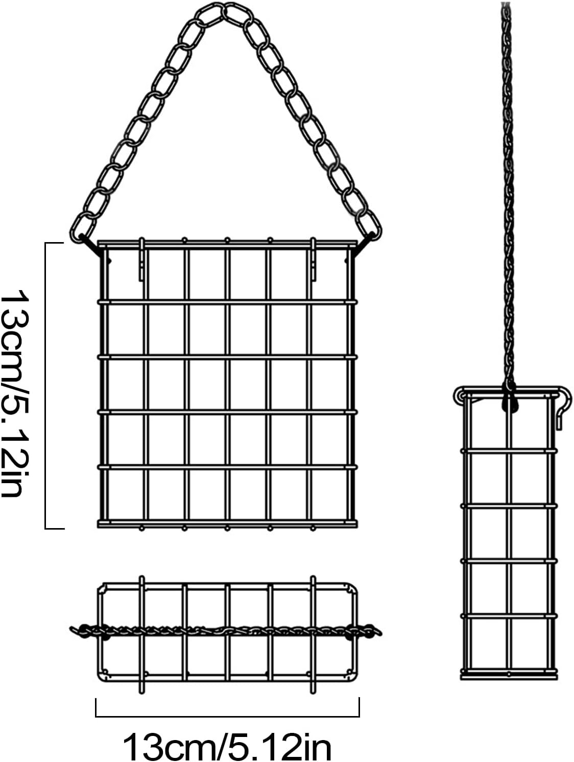 Suet Cage Bird Feeder, Metal Wire Suet Cage Feeder with Iron Wire Material and 13x13x4.5cm Size for Outdoor Garden Feeding Finch, Cardinal, Chickadee, Blue Bird