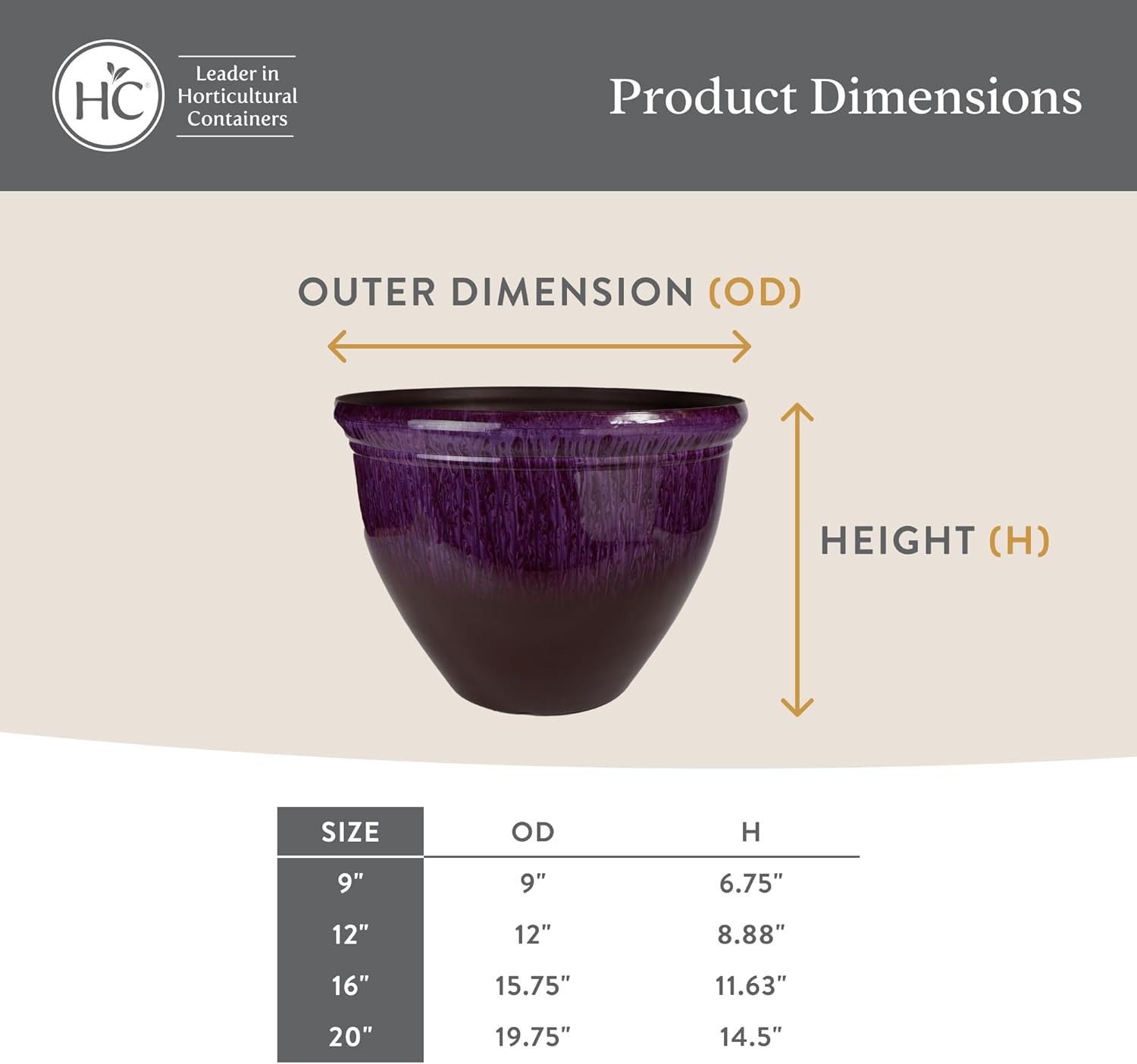 The HC Companies 16 Inch Pizzazz Round Planter Pots with Ceramic Look,