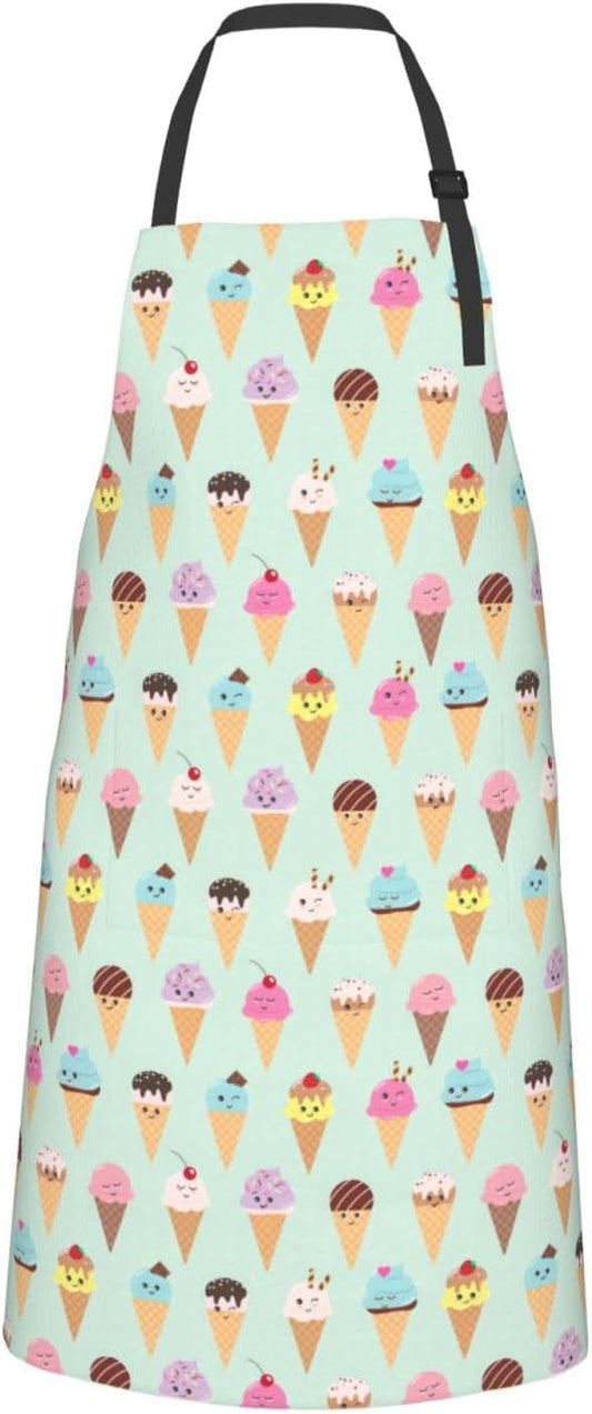 Ice Cream Cones print Waterproof apron with pocket adjustable cooking 