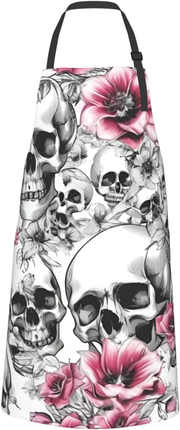 YANYU Floral Skull Print 28x33 In Kitchen Apron Stylish Chef Apron wit