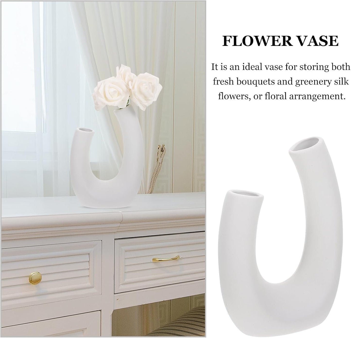 Ceramic Flower Vase White Solid Floral Pot Modern Home Decor Planter for Dried Flowers