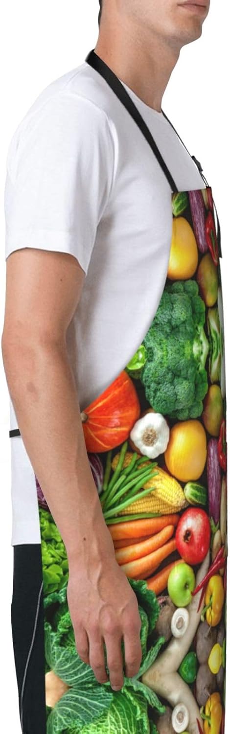 Fresh Fruits and Vegetables print Waterproof apron with pocket adjustable cooking apron for adult kitchen bibs to bake