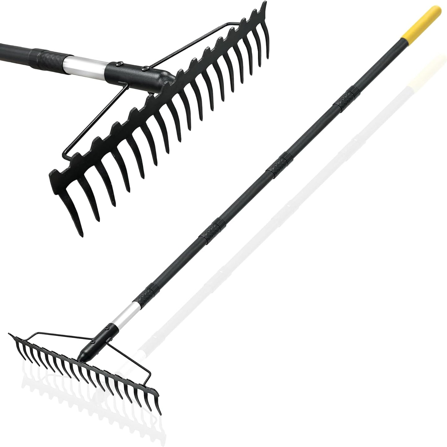 Bow Rake, 68-Inch Adjustable Handle Garden Rake with 17 Steel Tines, H
