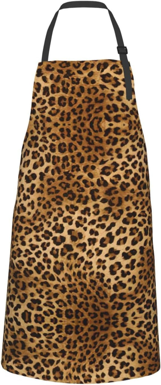 Cute Leopard print Waterproof apron with pocket adjustable cooking apr