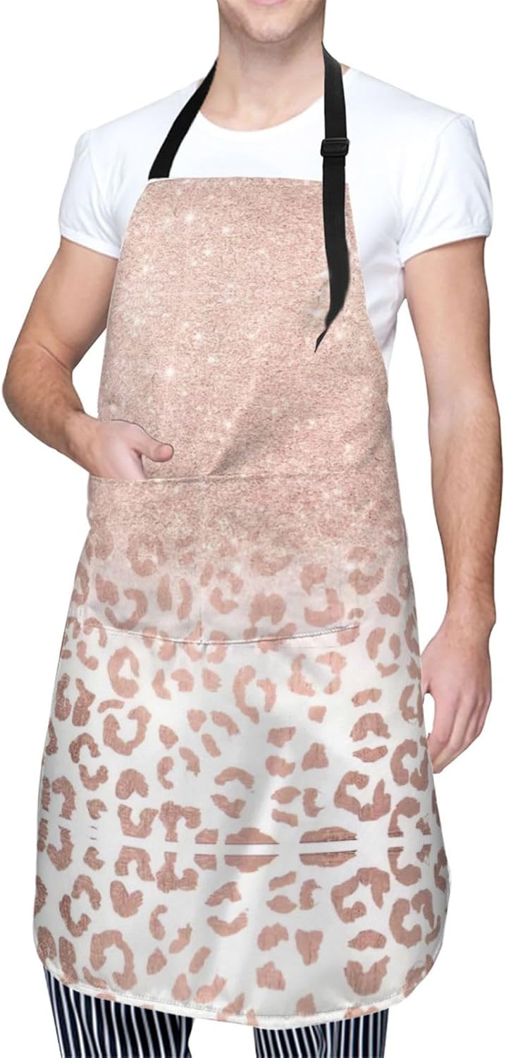 rose gold glitter print Waterproof apron with pocket adjustable cookin