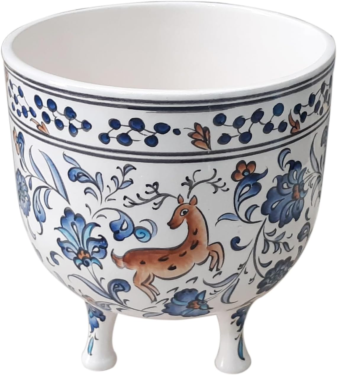 Handmade and Hand-Decorated Planter Pot, Chinoiserie Pot, Blue and White Pot