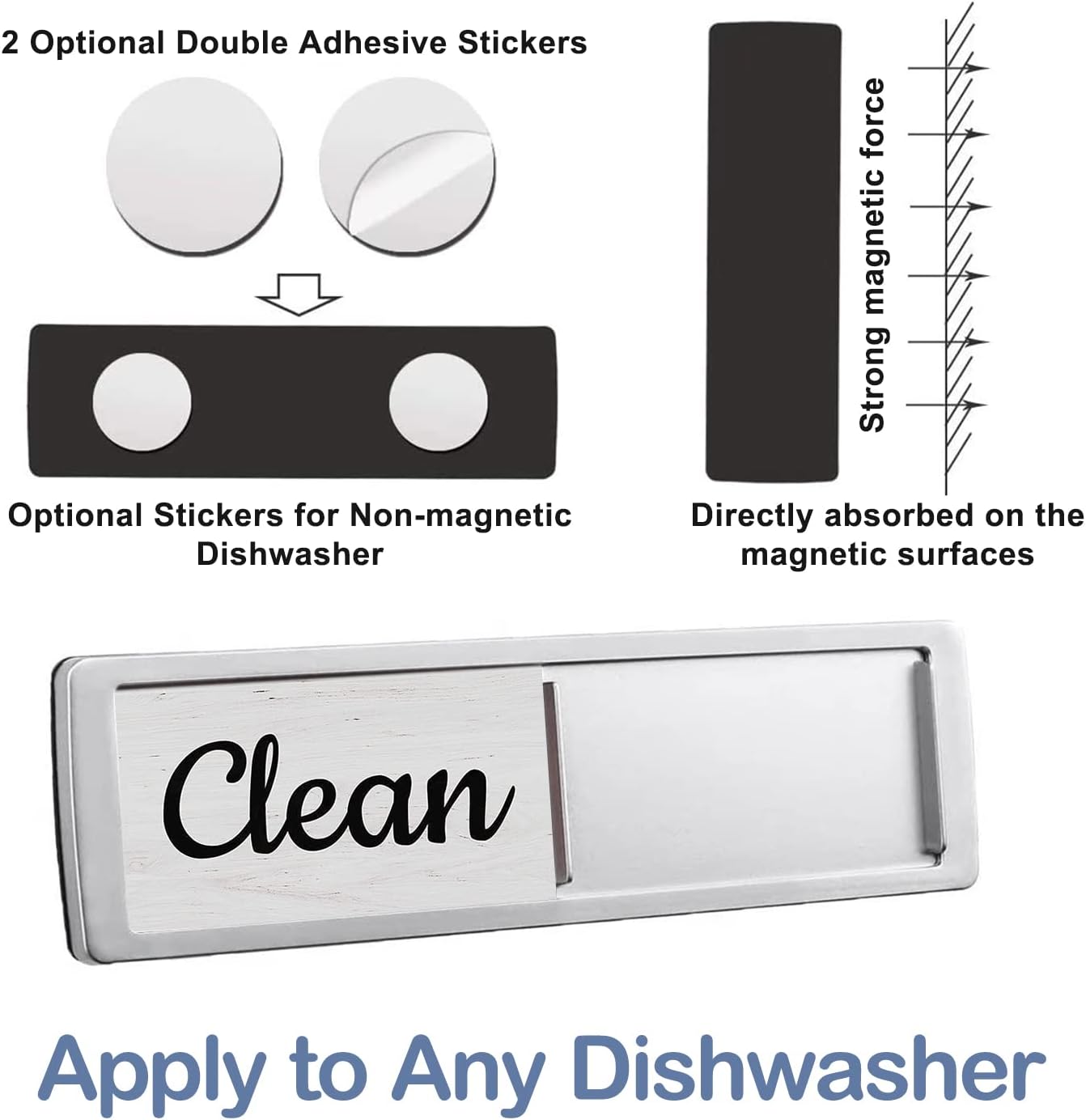Oxepleus Dishwasher Magnet Clean Dirty Sign, Farmhouse Rustic Wood Design Black and White Non-Scratch/Easy to Read & Slide/Strong Magnetism Kitchen Storage and Decoration Accessories (A-Silver)