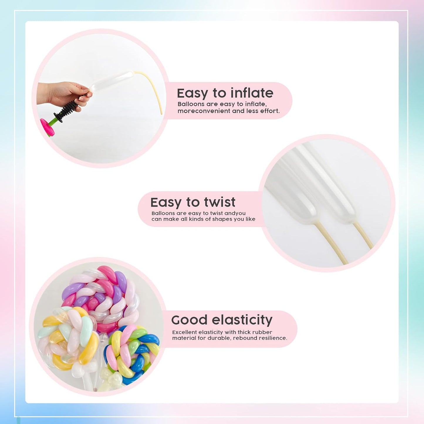 260 Balloons - Clear Long Balloons for Tying Balloon Arch | 100Pcs Skinny Stretchy Tie Balloons for Animal Making, Twisting, Attaching & Long Balloon Tying