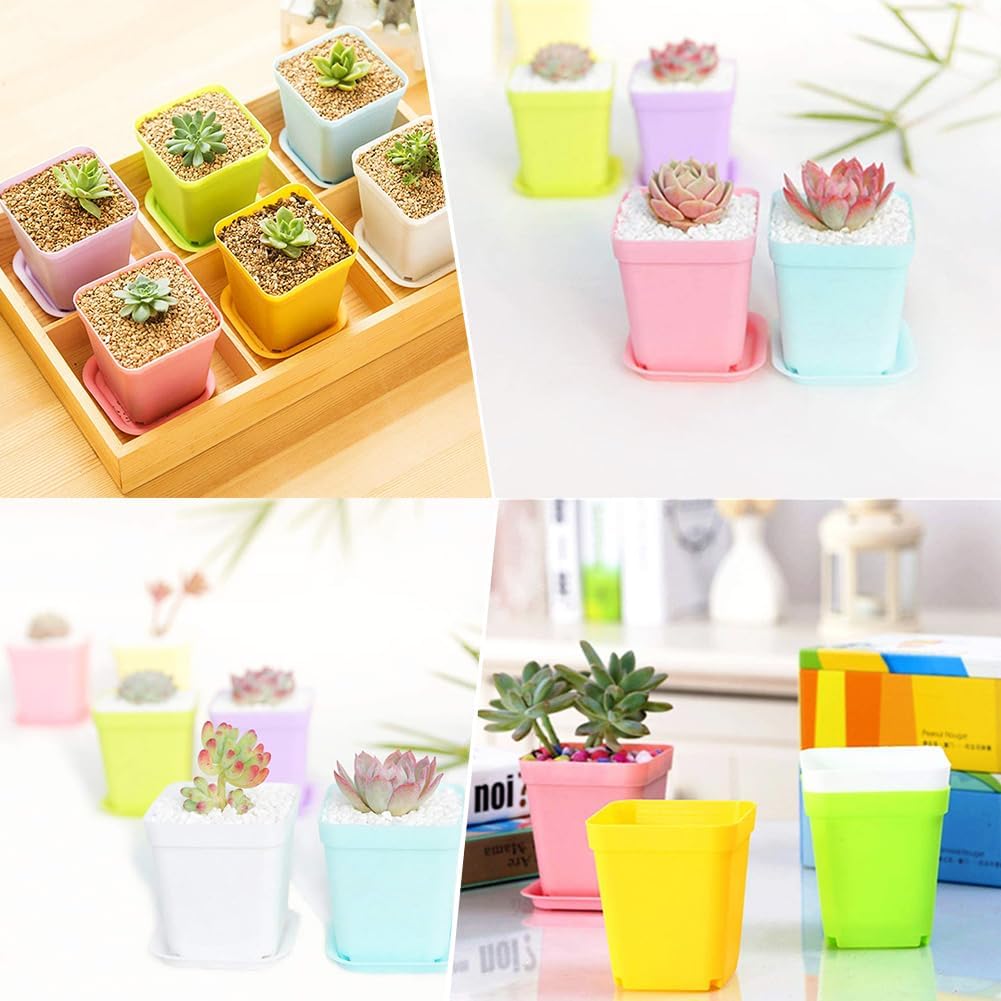 Haawooky 24 Pack Colorful Flower Pots Square Plastic Plant Pots Succul