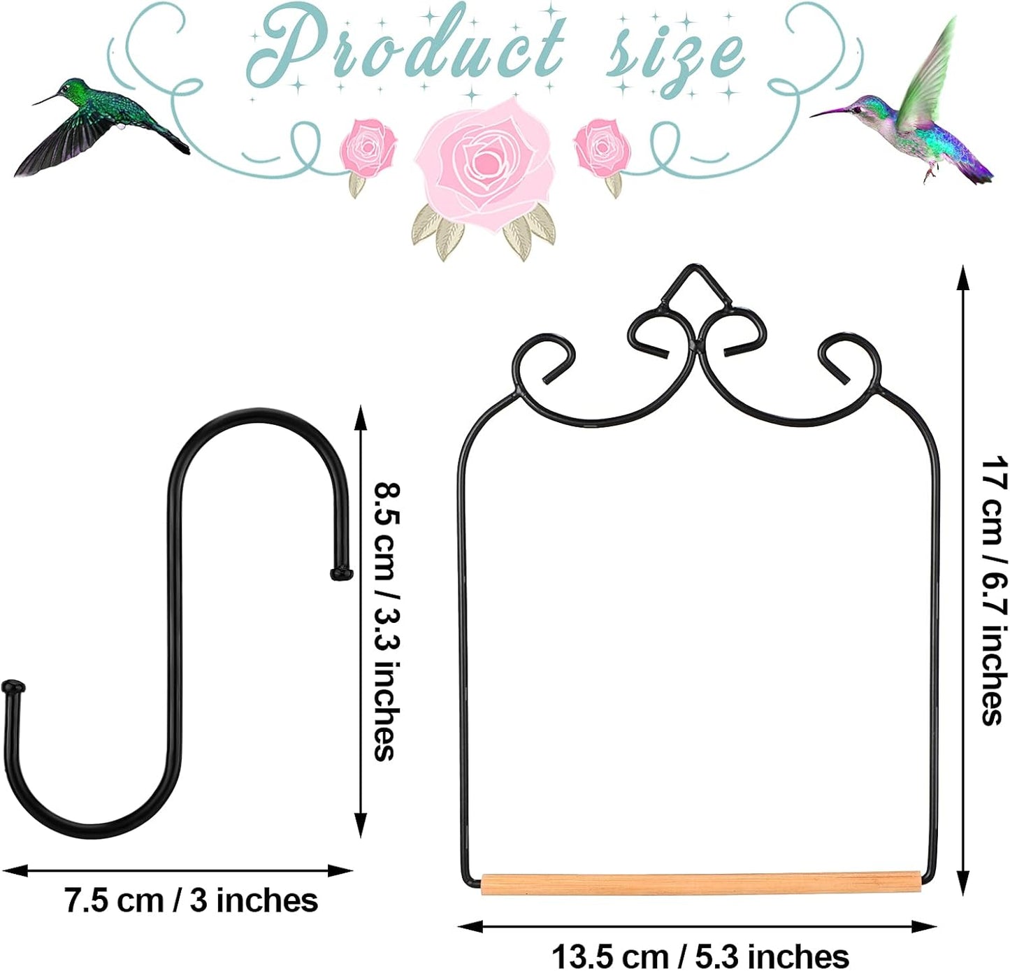 Ripeng 2 Pack Hummingbird Swing Humming Bird Perch with Wooden Dowel Attach to Bird Feeders Black Iron S Shaped Hook for Hanging Indoor Office Outdoor Trunk Feeder