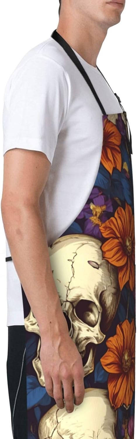 YANYU skull Print 28x33 In Kitchen Apron Stylish Chef Apron with Pocke