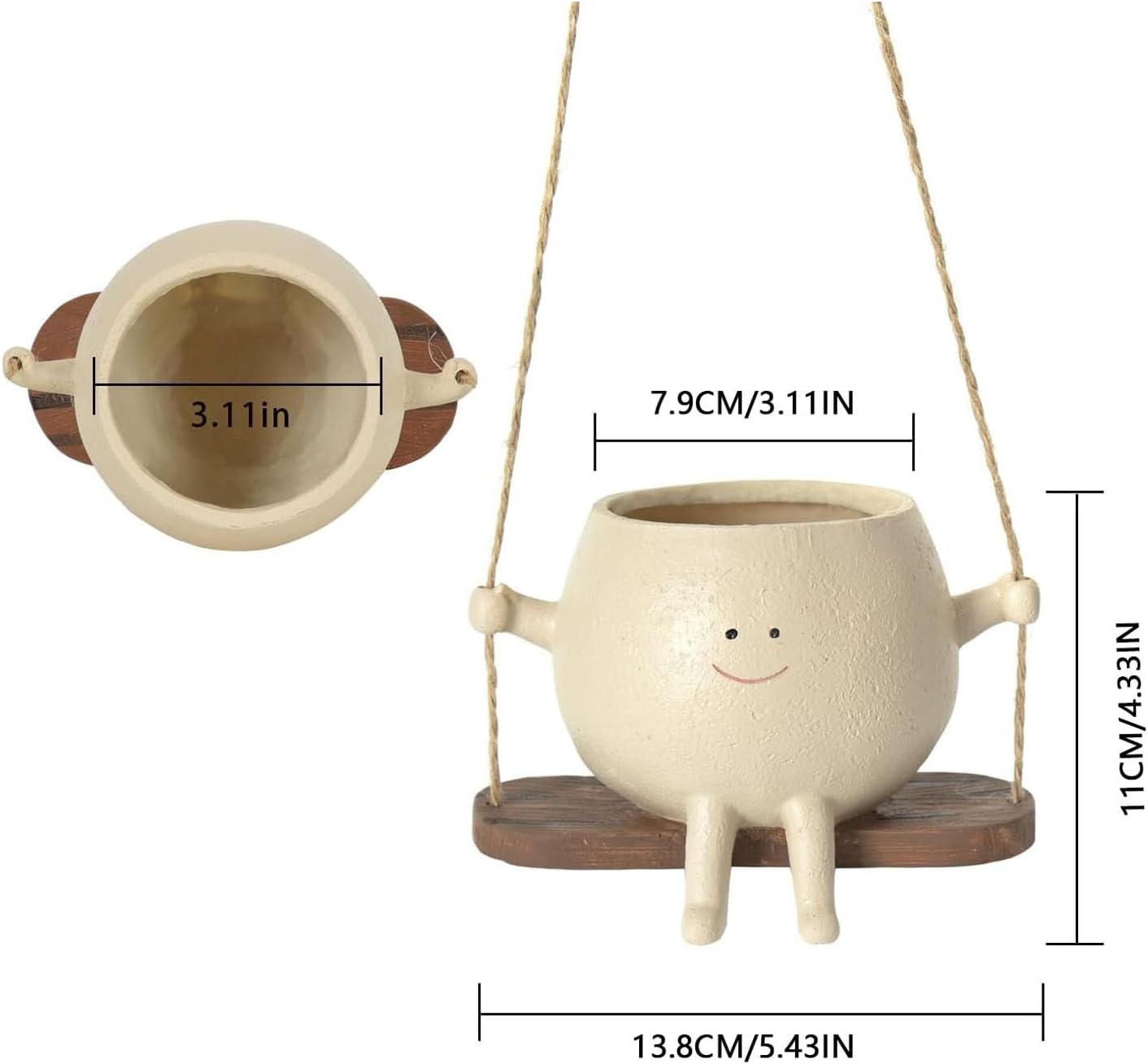 plplaaoo Swing Face Planter Pot, Hanging Planters for Indoor Plants, Swing Face Planter Pot Exquisite Lovely Unique Resin Hanging Planter with Rope for Plants Succulent
