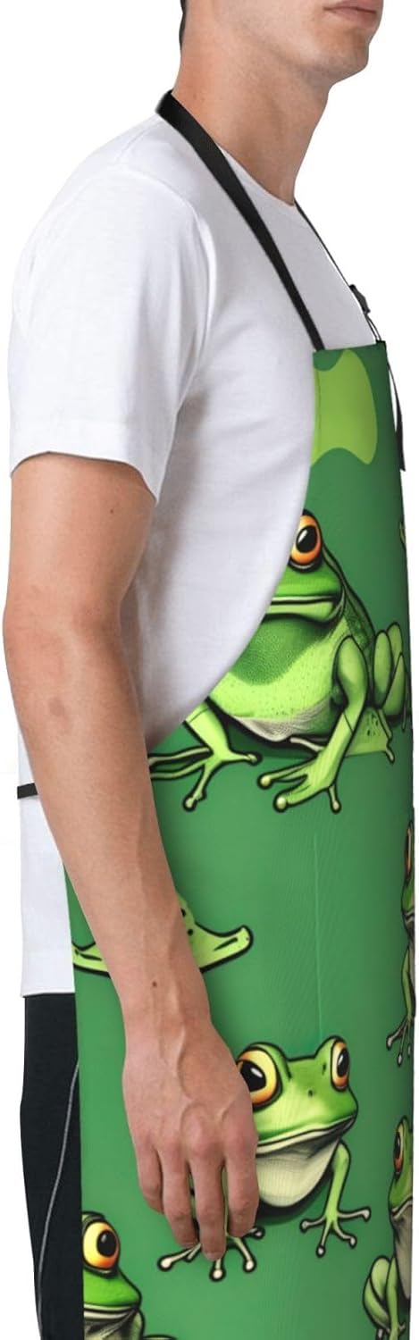 Funny Green Frogs print Waterproof chef's apron with pocket apron for kitchen cooking baking barbecue and gardening