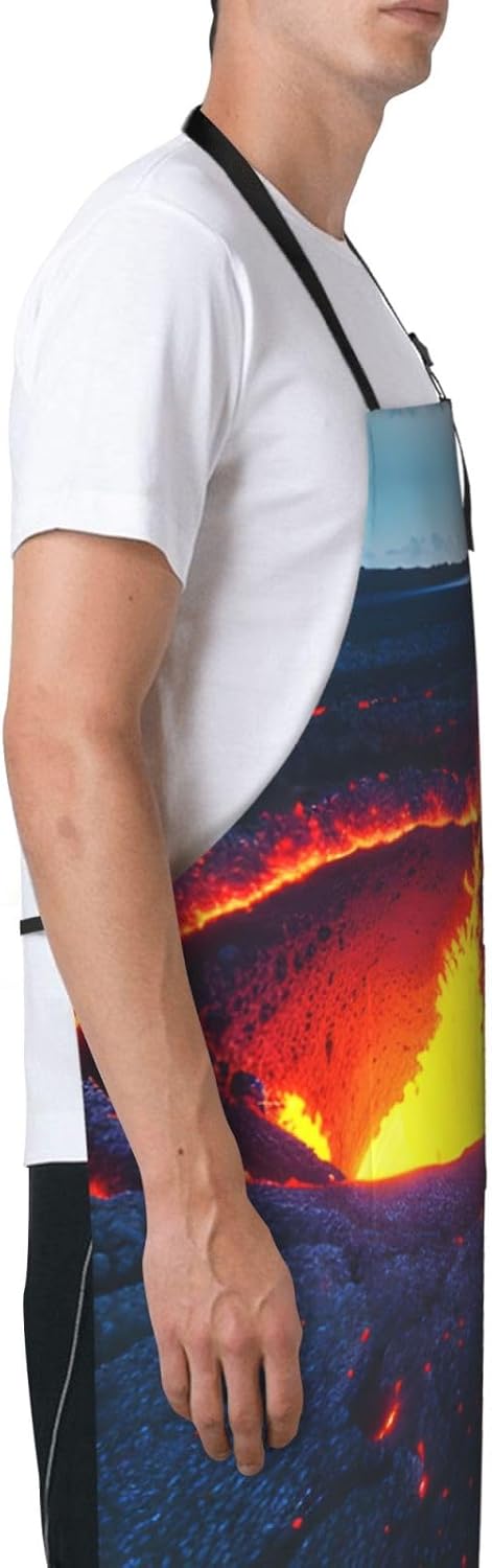 Kilauea Volcano Print Laundry apron 28x33 In Waterproof Kitchen Apron with Pockets for Cooking Baking