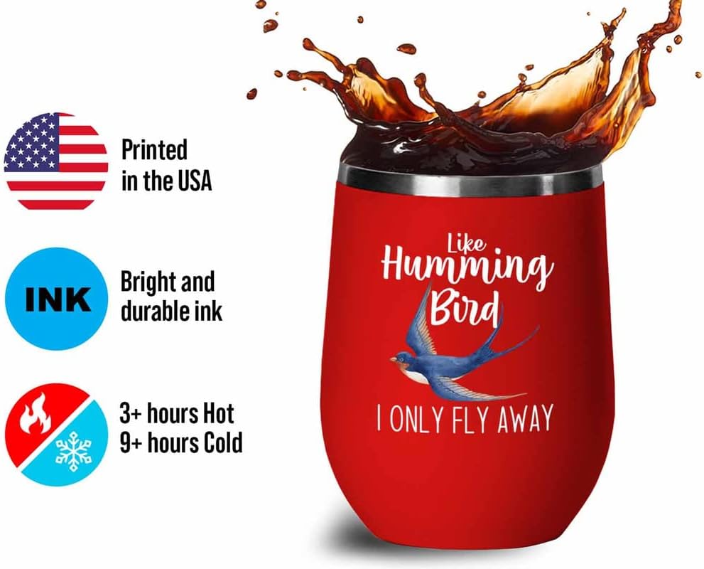 Bird Lover Red Edition Wine Tumbler 12oz - Humming Bird Fly Away - Hummingbird Nest Cage Parrot Dad Gardening Outdoor Birdwatcher Feeder