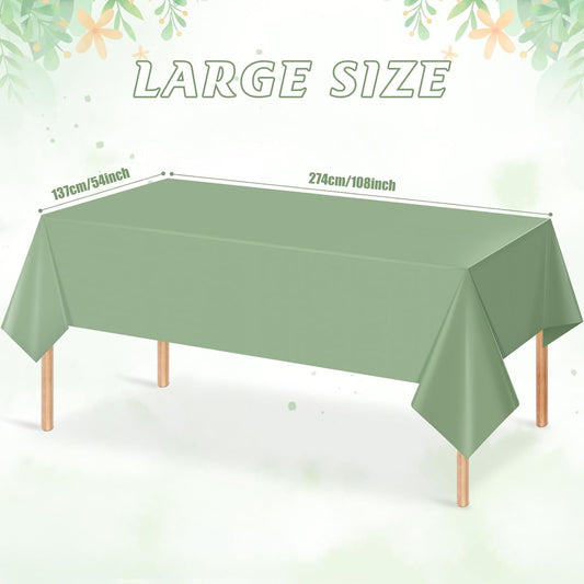 3Pack Sage Green Plastic Tablecloths for Rectangle Tables, Light Green Disposable Tablecloth, Waterproof Sage Green Table Cover for Birthday Bridal Wedding Baby Shower Party Decorations, 54 X 108Inch