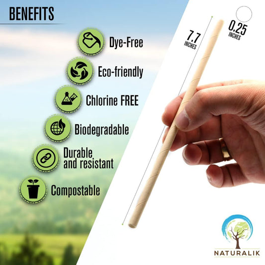 Naturalik 300/1000-Pack Extra Durable Brown Paper Straws Biodegradable- Premium Toxin Free Paper Straws Bulk- Drinking Straws for Juices, Restaurants and Party supplies, 7.7" (Brown, 300ct)