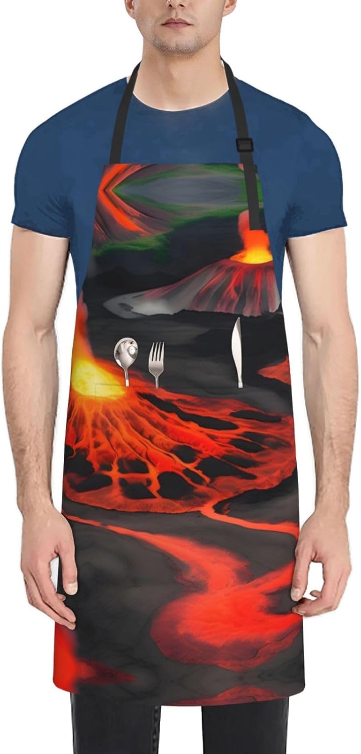Kilauea Volcanos Print Laundry apron 28x33 In Waterproof Kitchen Apron with Pockets for Cooking Baking
