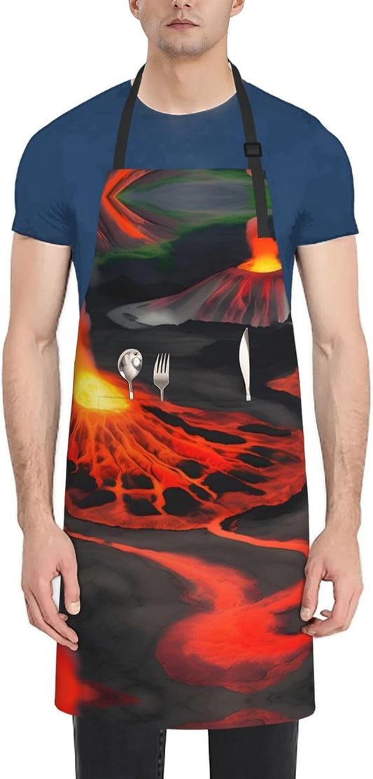 Kilauea Volcanos Print Laundry apron 28x33 In Waterproof Kitchen Apron with Pockets for Cooking Baking