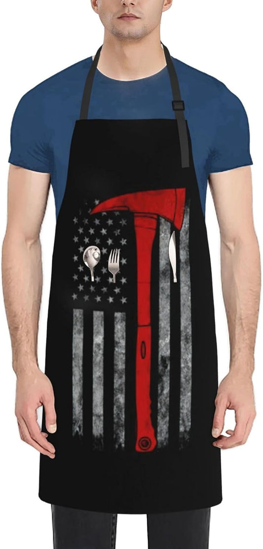 Firefighter Axe Red Line Flag print Waterproof apron with pocket adjustable cooking apron for adult kitchen bibs to bake