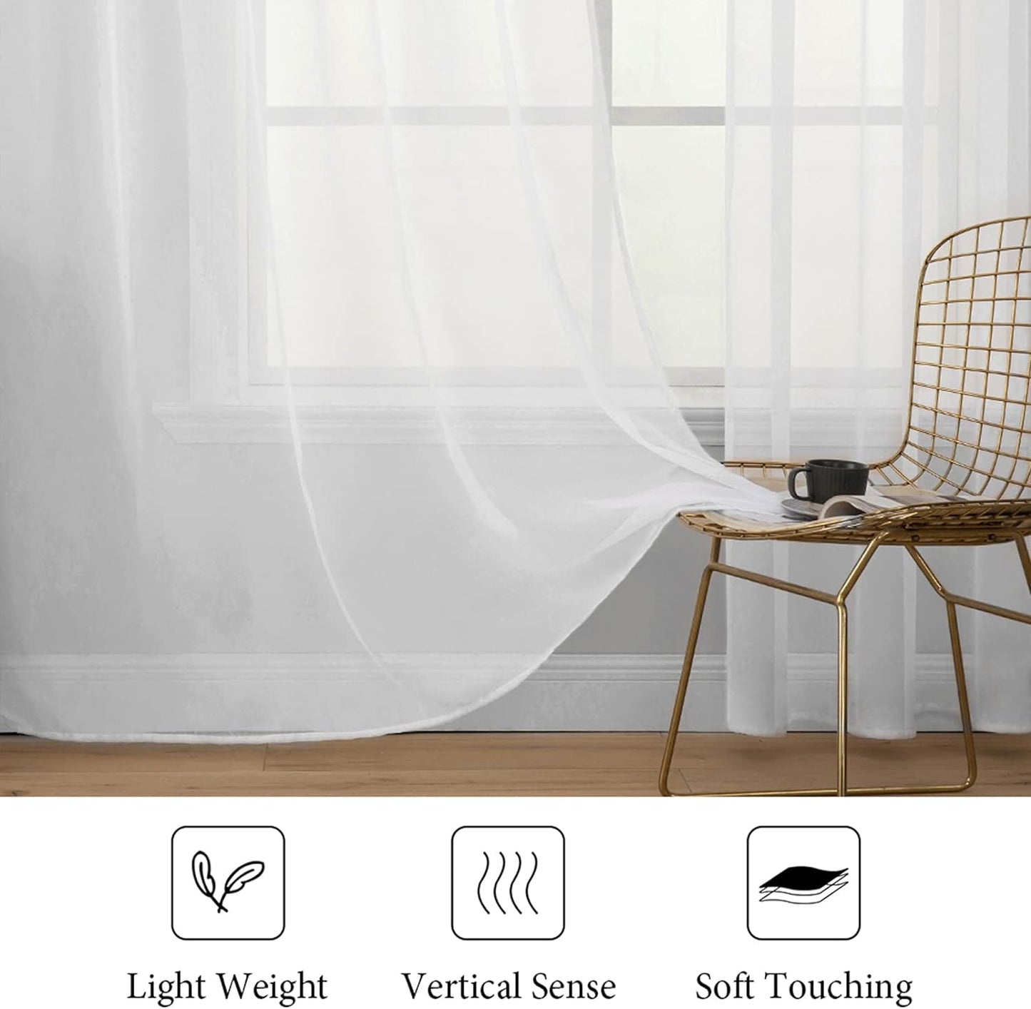 MIULEE 2 Panels Solid Color White Sheer Window Curtains Elegant Window Voile Panels/Drapes/Treatment for Bedroom Living Room (54 X 84 Inches White)