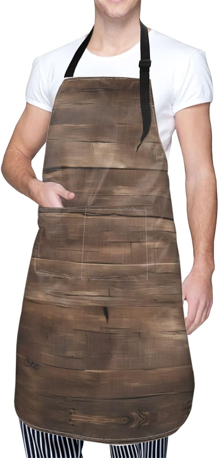 Rustic Old Barn Wood print Waterproof apron with pocket adjustable cooking apron for adult kitchen bibs to bake