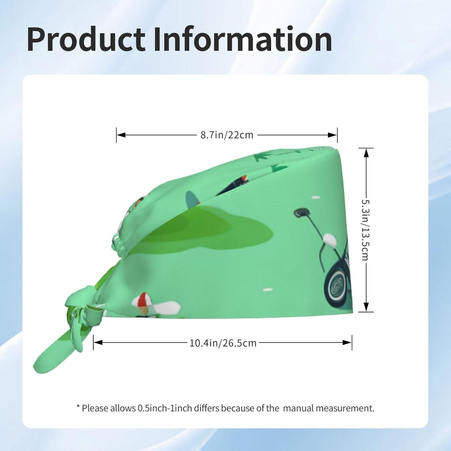 Breathable Work Hat Golf on The Lawn Printing for Chef, Nursing, Spa, Facial Care, Fitness Black