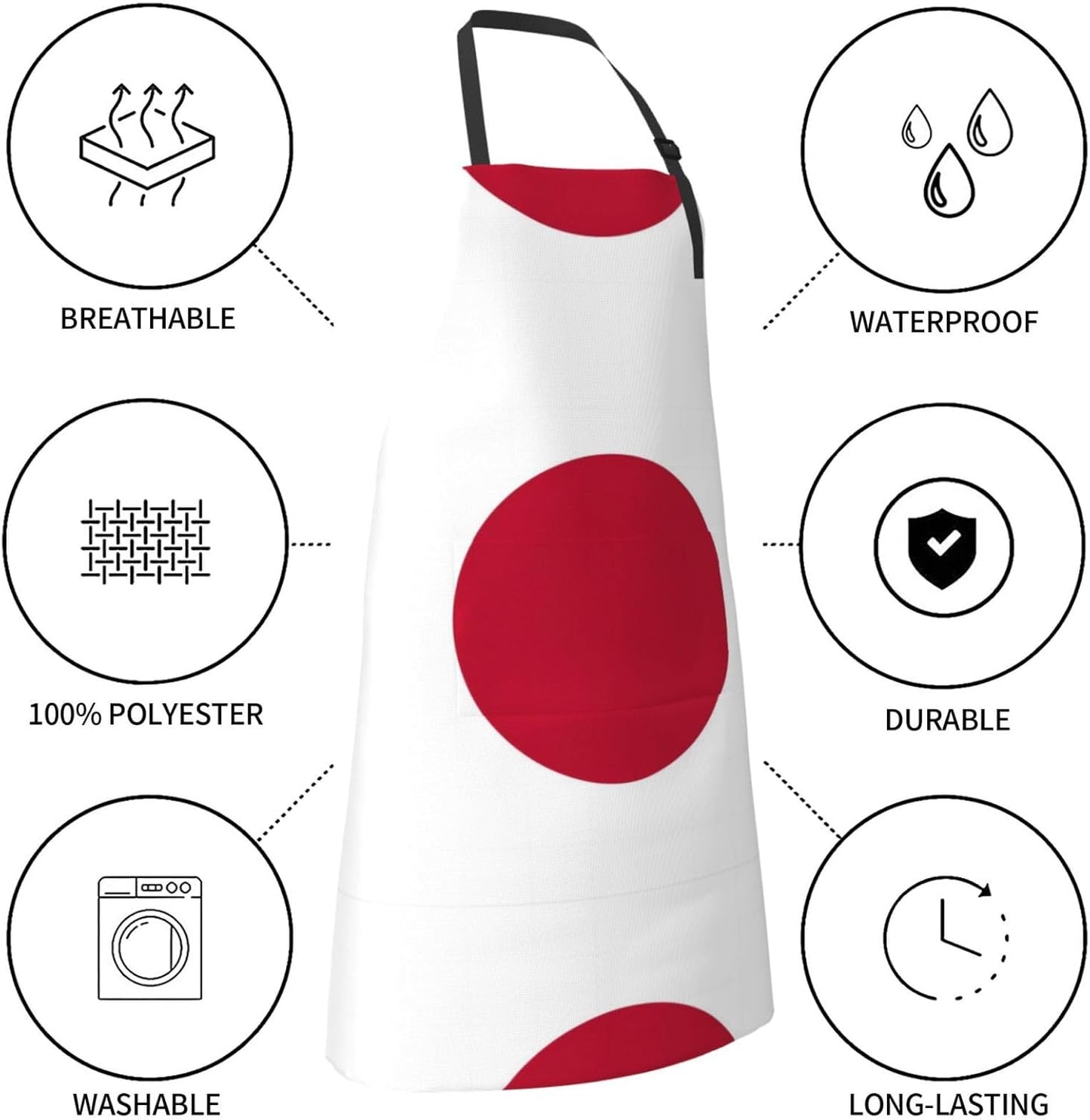 Japanese flag Print 28x33 In Adult Kitchen Apron with Pockets Versatile Chef Smock for Cooking Baking