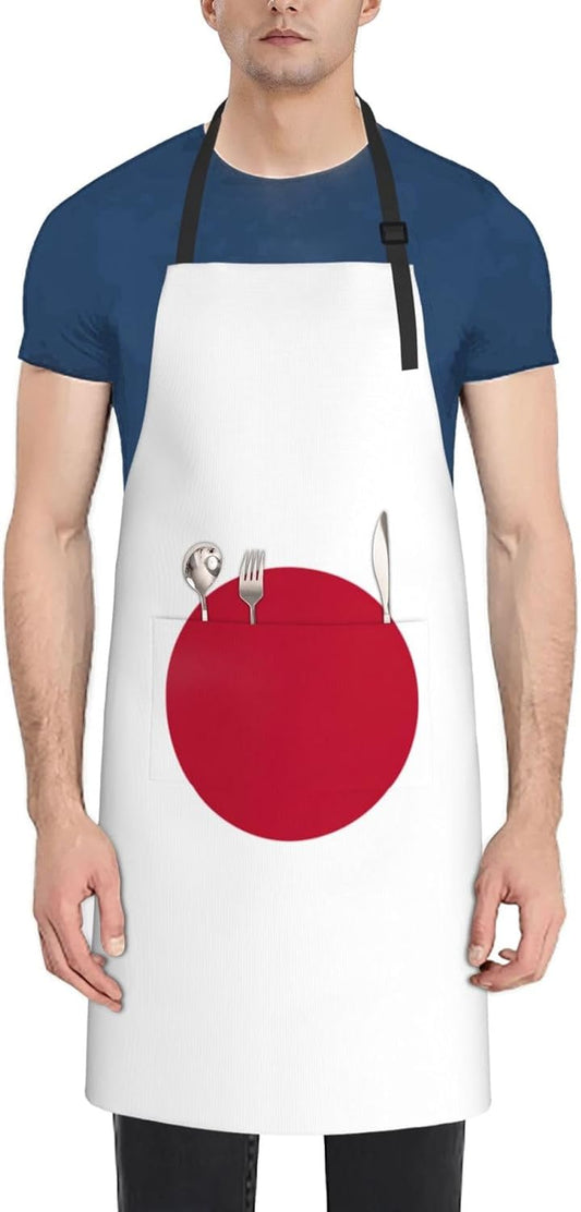 Japanese flag print Waterproof apron with pocket adjustable cooking apron for adult kitchen bibs to bake
