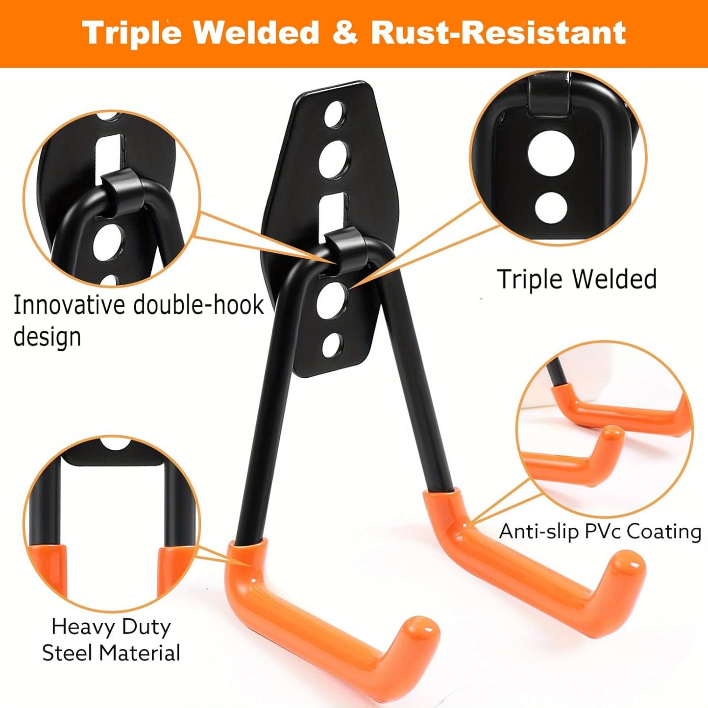 16 Pack Heavy Duty Garage Hooks, Triple Welded Wall Mount Utility Hangers with Extension Straps, 100 Lbs Capacity Utility Hook Tool Organizer for Garage Makeover, Garden, Shed, Hose