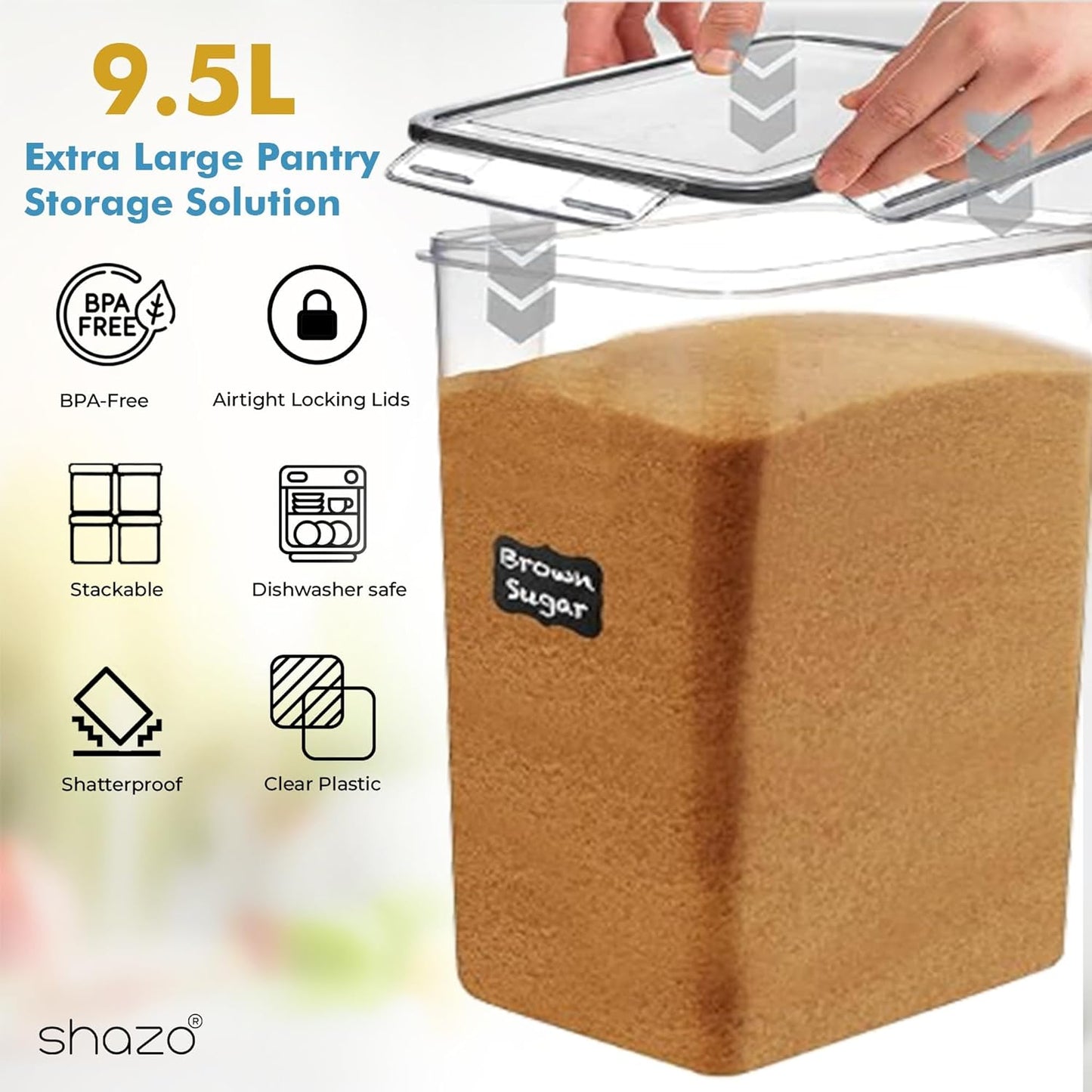 Shazo 2 PC (9.5L | 321 Oz) Extra Large Bulk Food Storage Containers wi