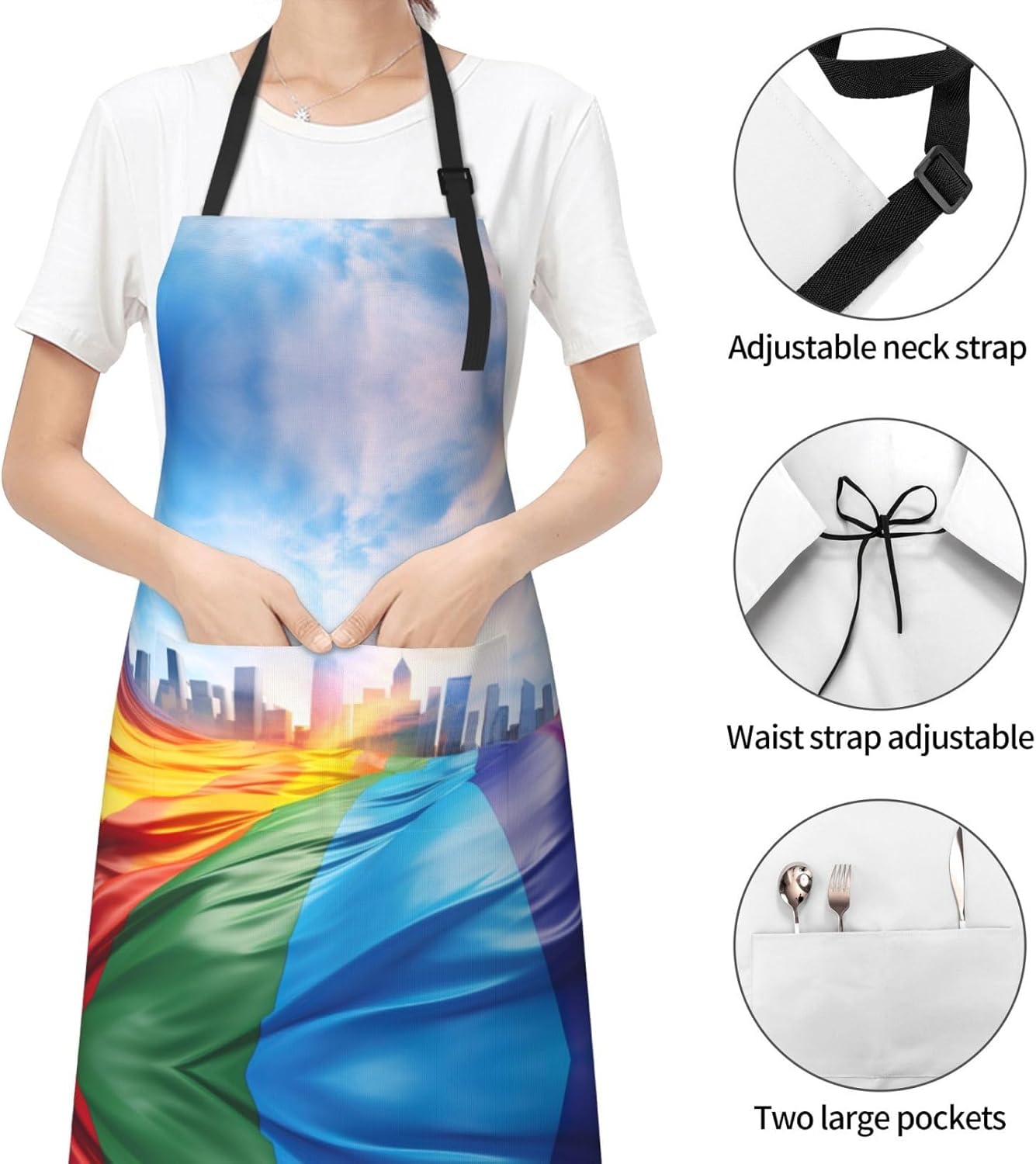 Pride Flag print Waterproof apron with pocket adjustable cooking apron for adult kitchen bibs to bake