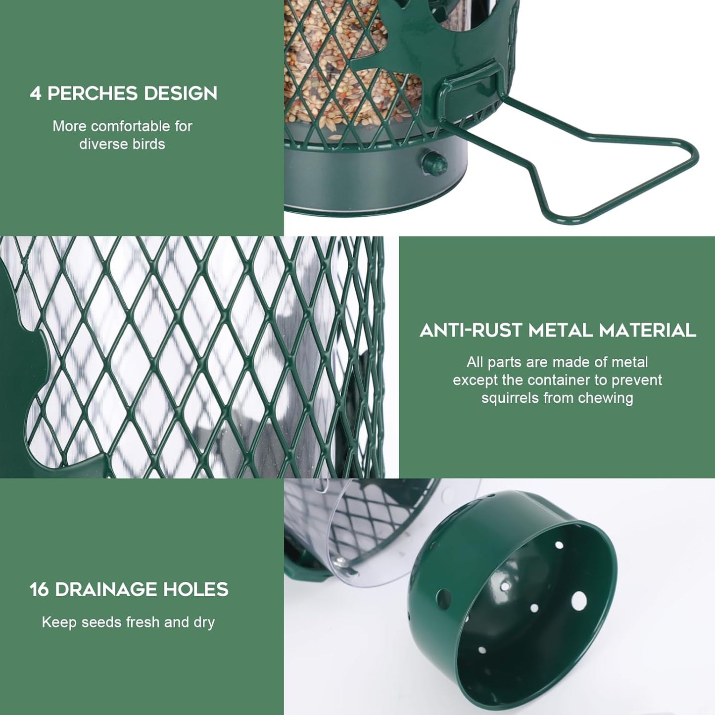 Squirrel Proof Bird Feeder for Outdoors Hanging, Metal Mesh Bird Feeder for Outsides with Gravity Protection for Small Birds, Weatherproof and Durable, Green