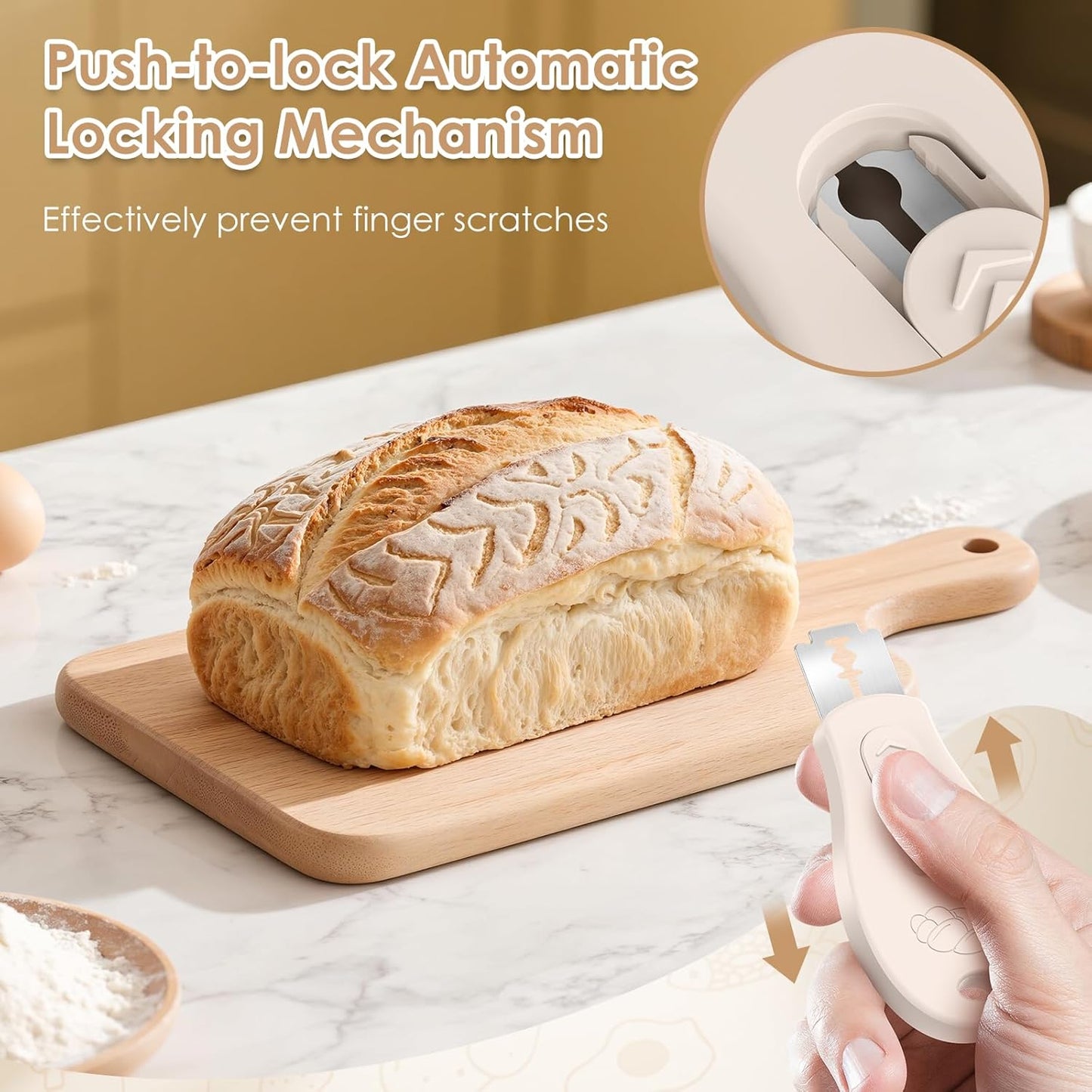 Bread Lame Sourdough Scoring Tool, Extractable & Magnetic Bread Scoring Tool, Scoring Knife for Bread Baking, Bread Razor for Homemade Bread, Sourdough Scorer Tool, Includes 5 Razor Blades-Beige