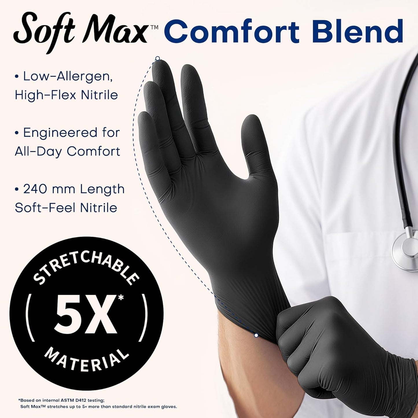 Medical Soft Max™ Black Nitrile Disposable Gloves, 100 Pcs, Latex-Free