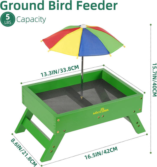 Ground Bird Feeder for Outdoors Bird&Squirrel Feeder Wooden Chicken Picnic Table Platform Feeder Wild Bird Feed Crow Feeder for Outside with 5 LBS Capacity