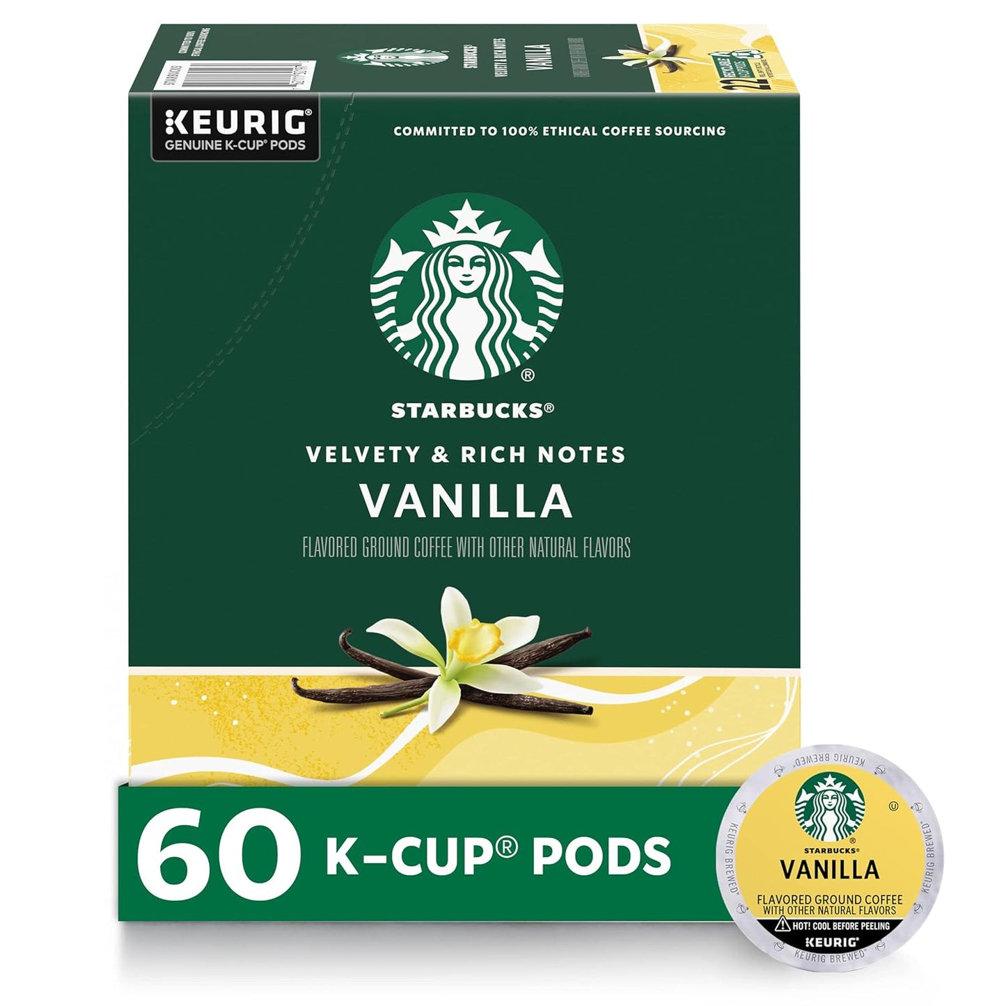 Starbucks K-Cup Coffee Pods, Flavored Hot or Iced Coffee, Vanilla, 60 Keurig Pods