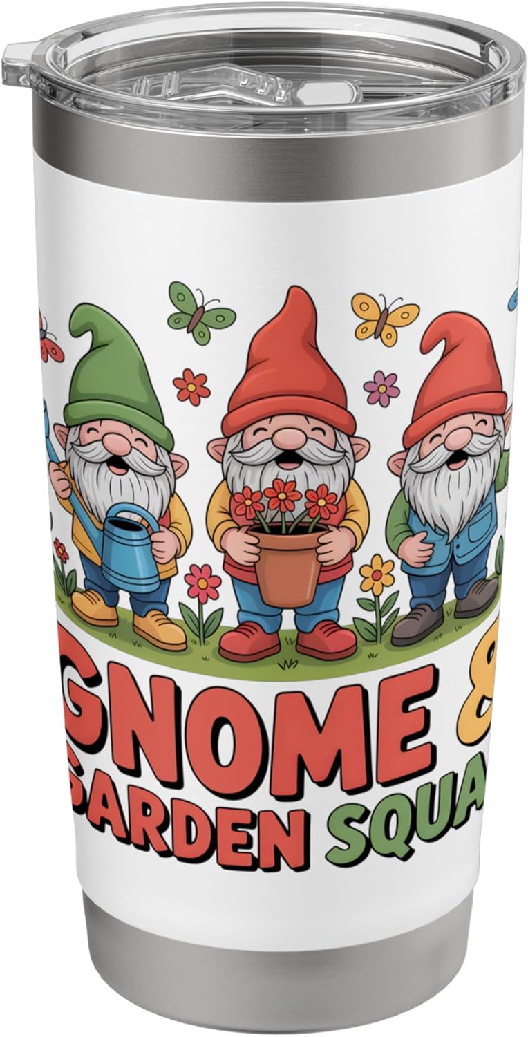 Gnome And Garden Squad Cute Gnomes With Tools And Flowers Stainless St