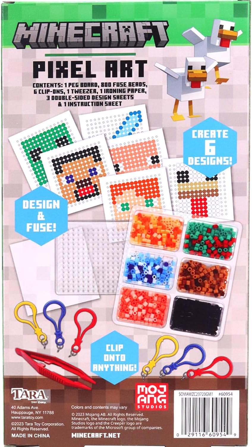 Tara Toys Minecraft Pixel Art Bead Kit 800 Beads, Templates & Pegboards Build Minecraft Pixel Characters & Tools Creative Craft Toy for Kids Ages 6