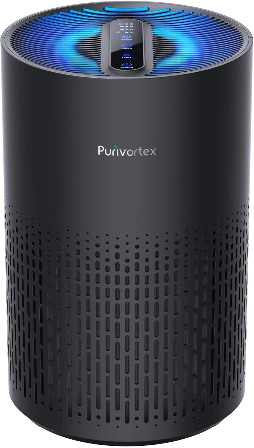 Purivortex Air Purifiers for Bedroom, Quiet Air Purifier with HEPA Filter for Pollen, Smoke, Dust, Pet Dander, Odor, Hair, Ozone Free, Covers Up to 880 Sq Ft, PX500 Black