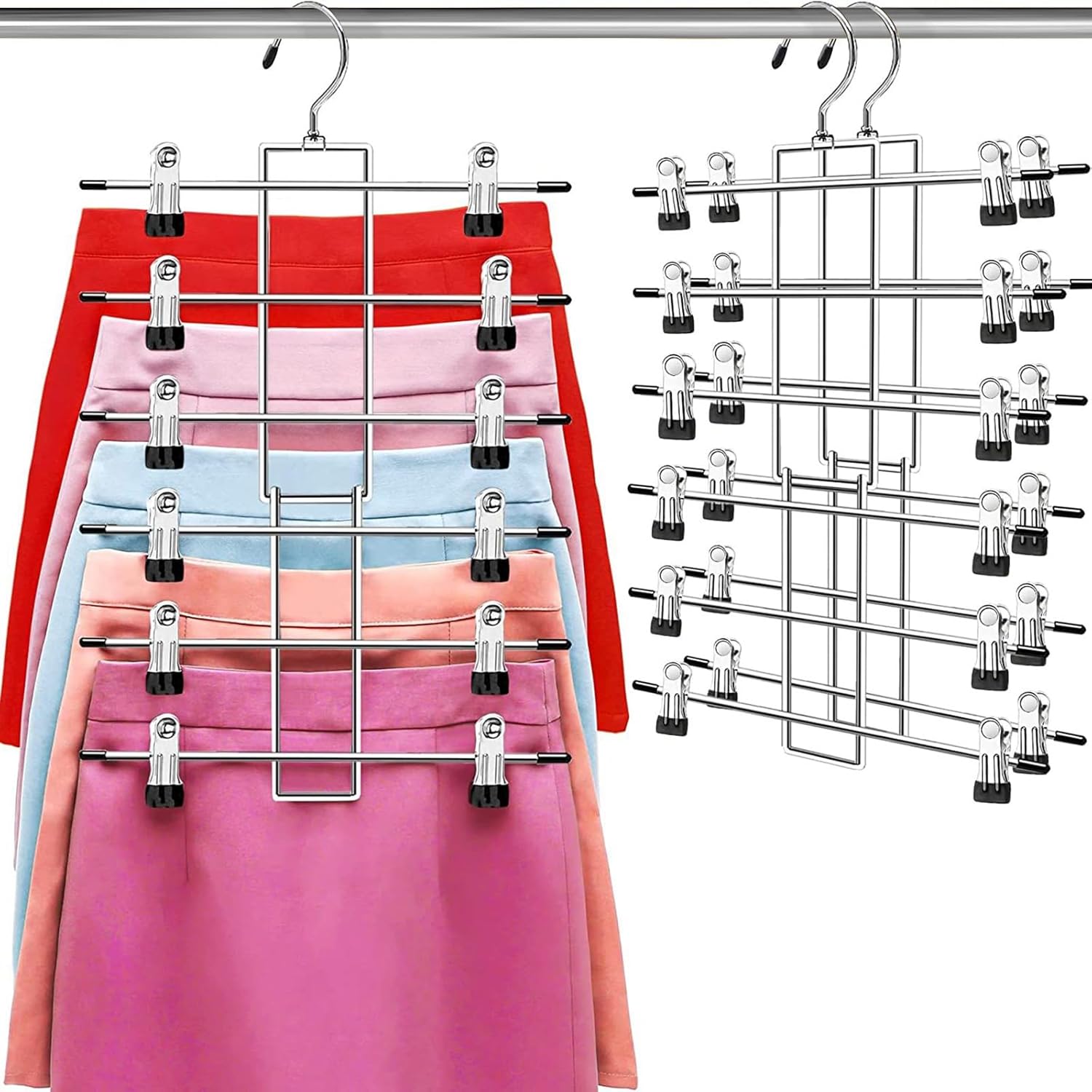 Pants Hangers with Clips,Space Saving Hanging Closet Organizer-6 Tiers