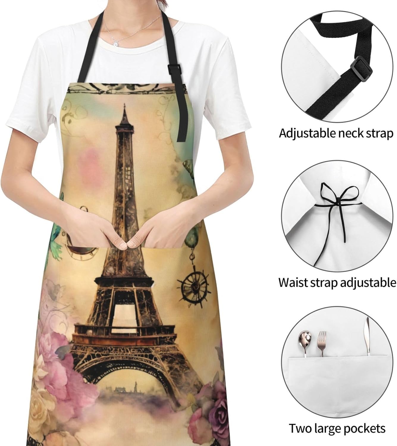 Paris Eiffel Tower print Waterproof chef's apron with pocket apron for kitchen cooking baking barbecue and gardening