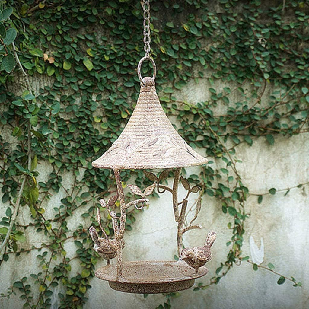 Hanging Bird Food Basin Feeding Bowl Metal Chain Garden Antique Retro Decoration
