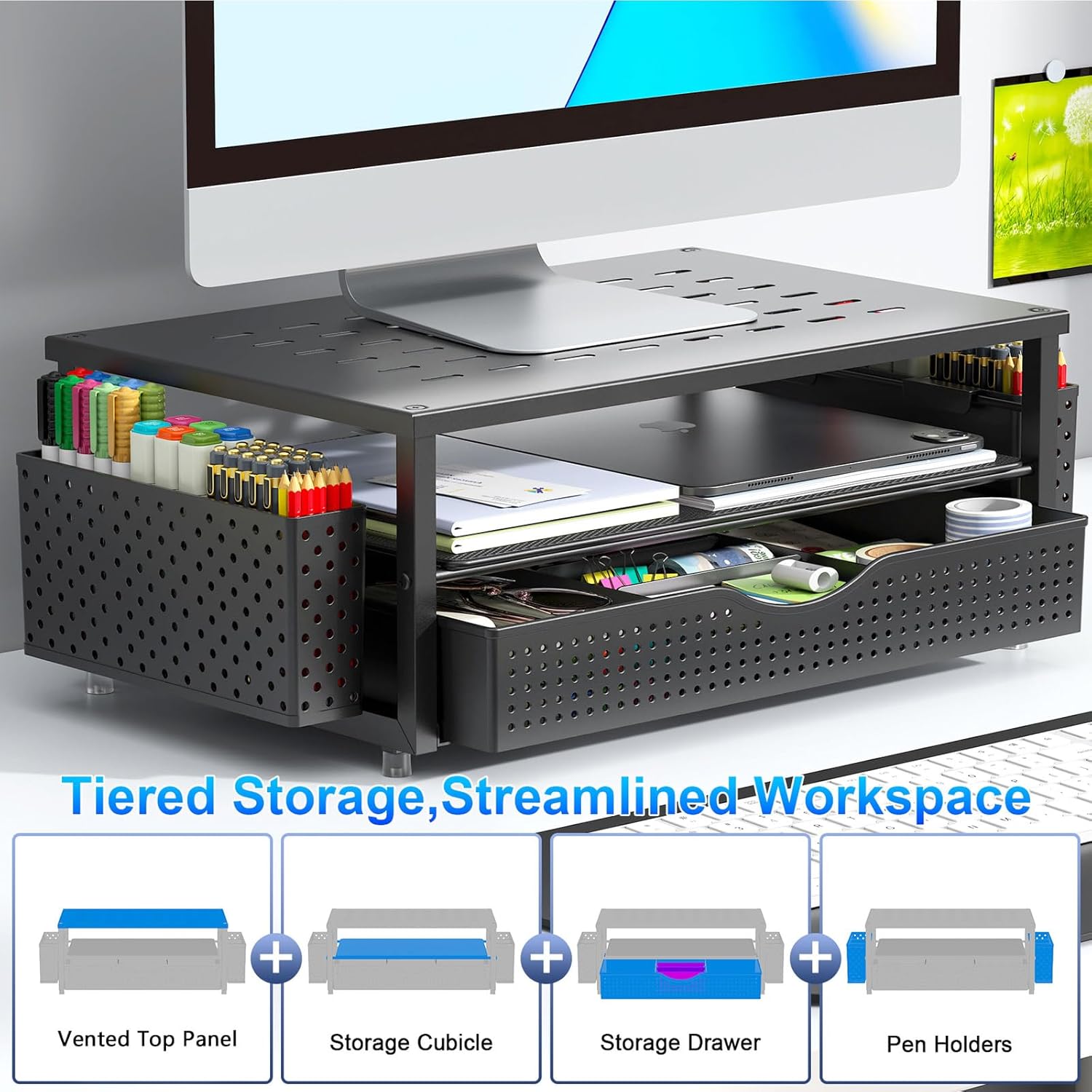 gianotter Desk Organizers and Accessories, Monitor Stand with Drawer a