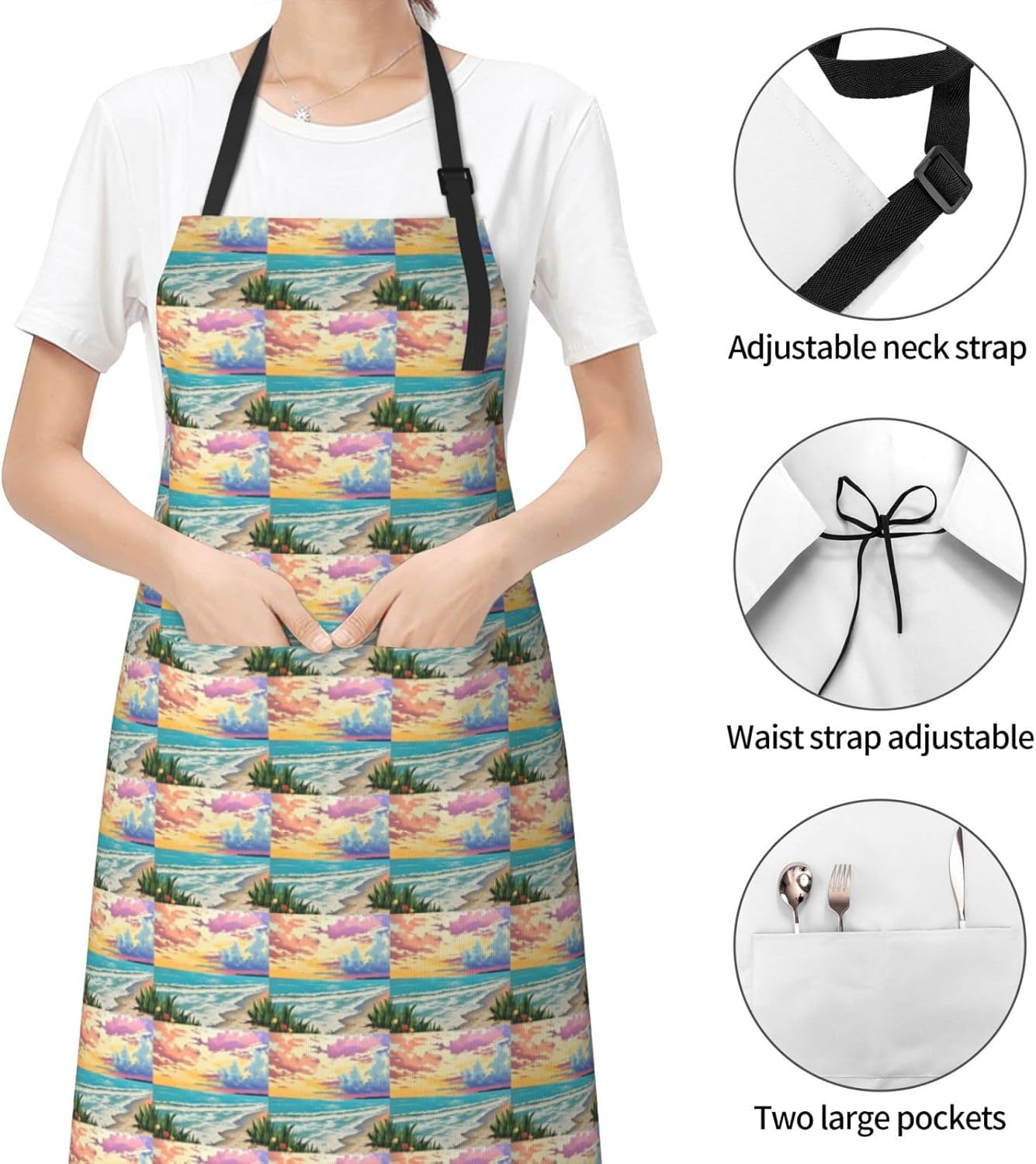 YANYU Palm Tree Sunset Print 28x33 In Kitchen Apron Stylish Chef Apron