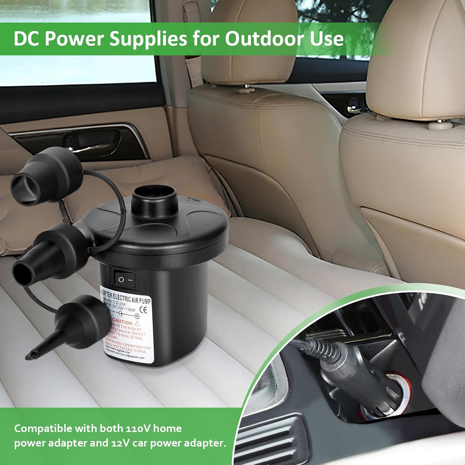 AGPTEK Electric Air Pump,Portable Air Pump with 3 Nozzles, 4.5kPa Quic
